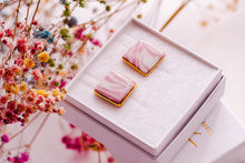 Load image into Gallery viewer, Big Square Earring in Rose Blush with Golden Lining