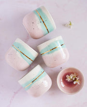 Load image into Gallery viewer, &quot;Landscape&quot;Latte Cup, 4.0dl in Mint &amp; Pink Blush with Golden Lining