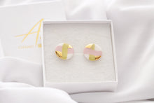 Load image into Gallery viewer, Circle Earrings in soft green &amp; pink stripes with golden details
