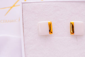 Square Earring in Pure White with Golden Lining
