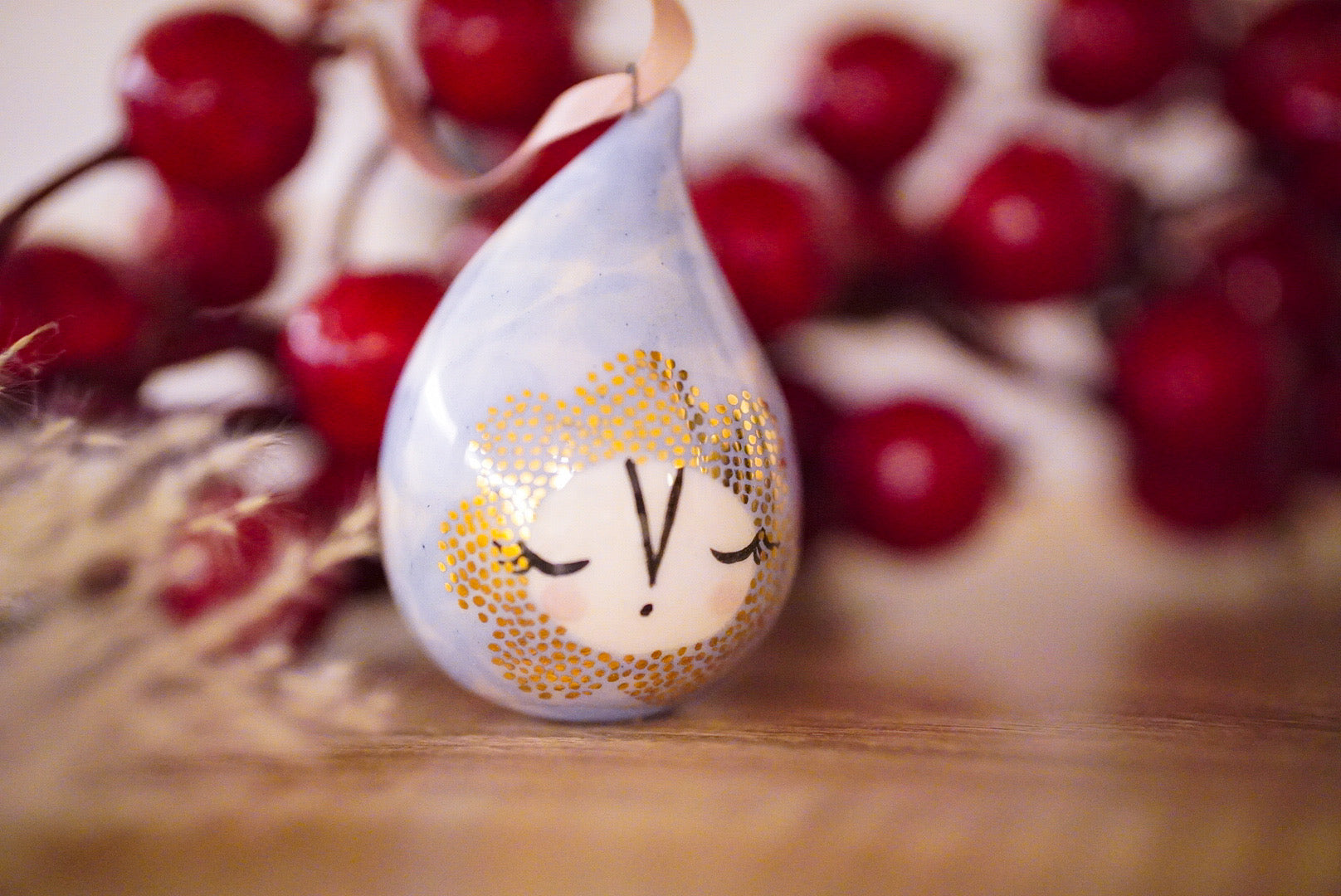 Christmas Droplet in Light Blue with Golden Flower