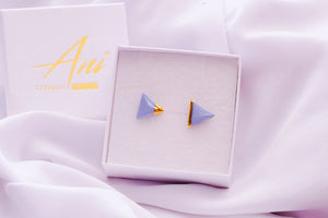 Triangle Earrings in Soft blue & Golden Detail