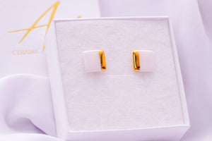 Square Earring in Pure White with Golden Lining