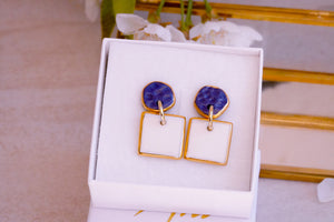 Earrings in Midnight Blue & White Squares