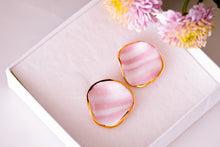 Load image into Gallery viewer, Wave Earrings in Soft Pink Stripes &amp; Golden Rim
