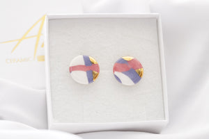 Circle Midi Earrings in Pink, Blue & Gold