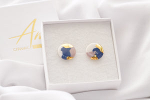 Circle Midi Earrings in Beige, Blue & Gold