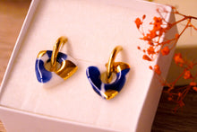 Load image into Gallery viewer, Earrings Triangle in Blue &amp; Golden Rim
