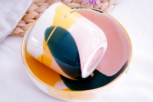 "Landscape" BOWL in Dark blue, Yellow & blush