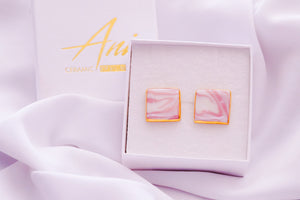 Big Square Earring in Rose Blush with Golden Rim