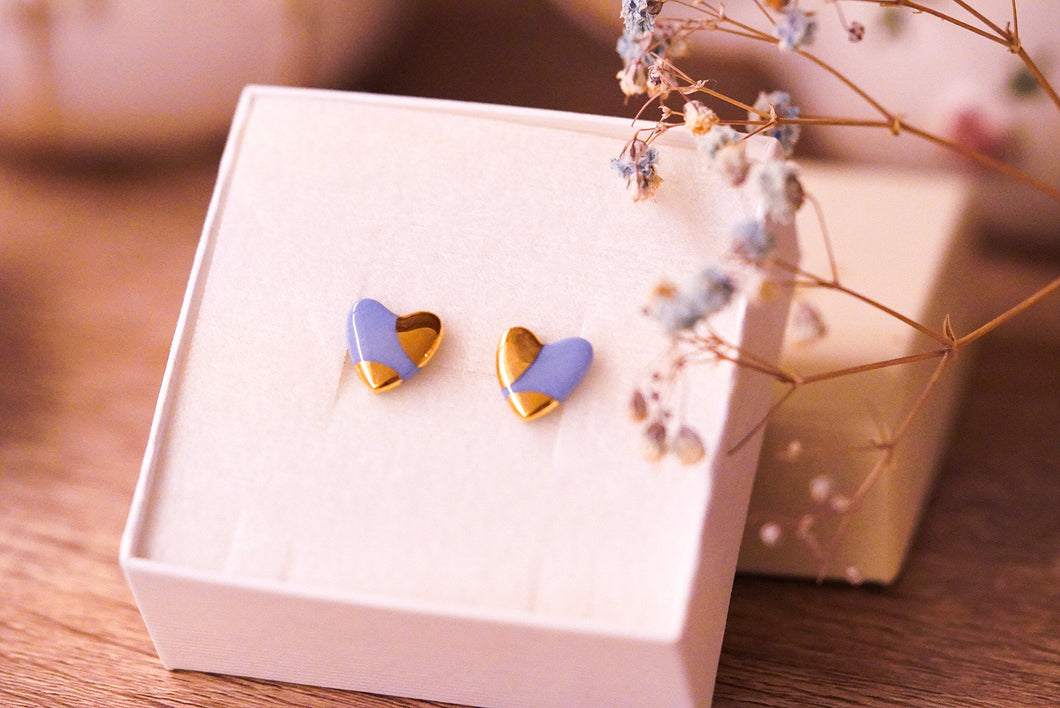 Heart Earrings Pastell Lightblue & Golden Patterns