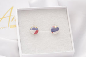 Mini Circle Earrings in Berry, Blue & Gold