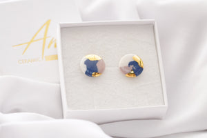 Circle Midi Earrings in Beige, Blue & Gold