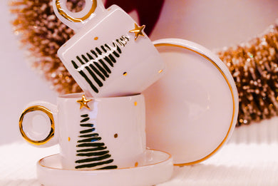 THE BLOOM *XMAS Edition* 2er-Set Espresso Cups, 1.5 dl mit Untersetzer