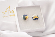 Load image into Gallery viewer, Circle Midi Earrings in Blue, Teal Green &amp; Gold
