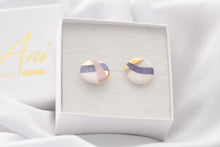 Load image into Gallery viewer, Circle Midi Earrings Stripes in Blue, Blush &amp; Gold