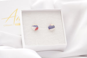 Mini Circle Earrings in Berry, Blue & Gold