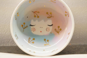 "SWEETHEART" ♡︎ BOWL Peach Blush & Turquise with Golden leaves