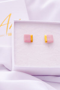 Square Earring in Pink with Golden Lining