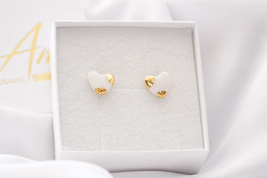 White / Golden Heart Earrings