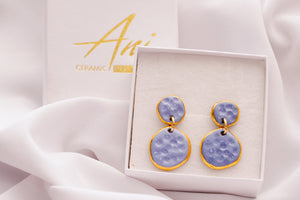 Earrings in Soft Blue with Golden rim