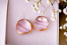 Load image into Gallery viewer, Wave Earrings in Soft Pink Stripes &amp; Golden Rim