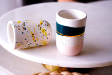 Load image into Gallery viewer, &quot;Landscape&quot; 2er-Set Espresso Cups, 80 ml Speckled Emerald &amp; Blush