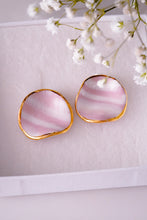 Load image into Gallery viewer, Wave Earrings in Soft Pink Stripes &amp; Golden Rim