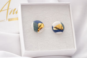 Circle Midi Earrings in Blue, Teal Green & Gold