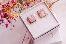 Load image into Gallery viewer, Big Square Earring in Rose Blush with Golden Lining