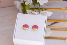 Load image into Gallery viewer, Hexagon Earrings in Ruby Golden Lining