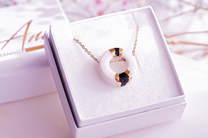 Circle Necklace Black Dots with Golden Lining