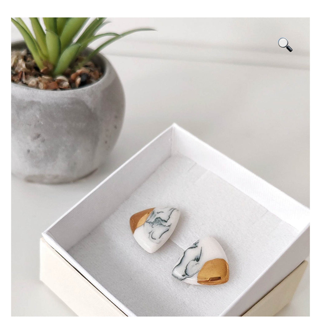 Triangle Earrings in Marble Green