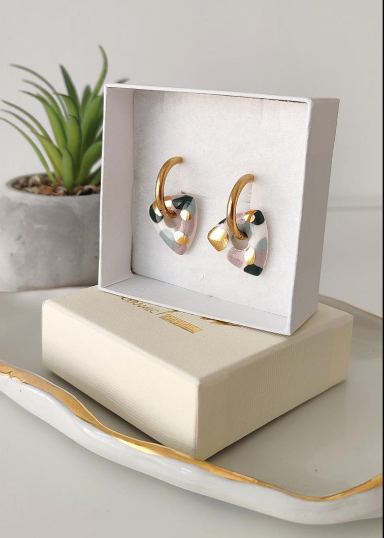 Earrings Triangle in Lilac, Blues n‘ Petrol & Golden Details