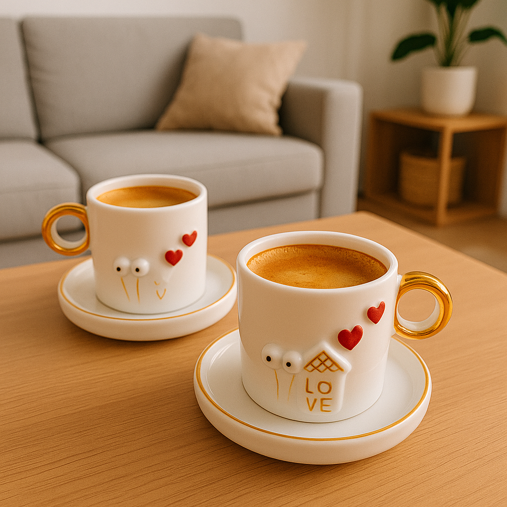 THE BLOOM 2er-Set Espresso Cups, ♥️ 1.5 dl mit Untersetzer