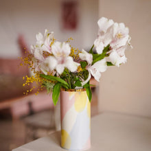 Load image into Gallery viewer, MIDI FLOWER VASE Soft blue, Yellow &amp; blush pink with golden Lining