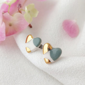 Teal / Golden Heart Earrings