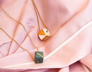 Necklace Cube Teal Green
