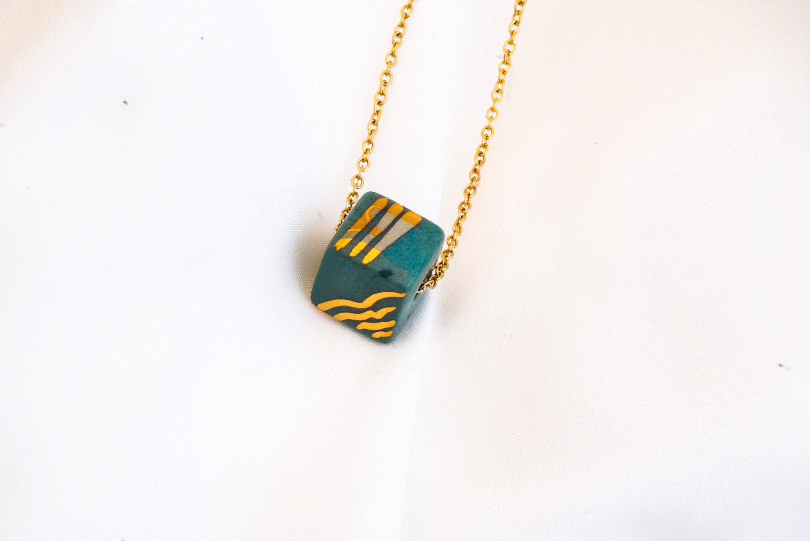 Necklace Cube Teal Green
