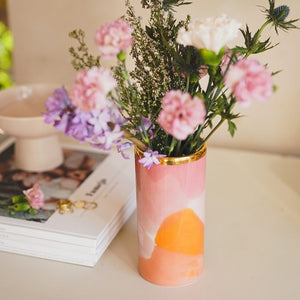 Landscape MIDI FLOWER VASE Juicy pink & Orange with golden Lining
