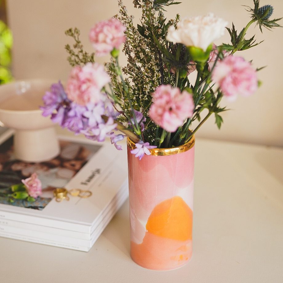 Landscape MIDI FLOWER VASE Juicy pink & Orange with golden Lining