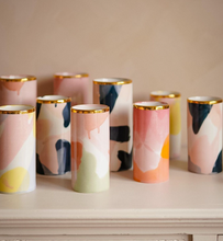 Load image into Gallery viewer, MIDI FLOWER VASE Soft blue, Yellow &amp; blush pink with golden Lining