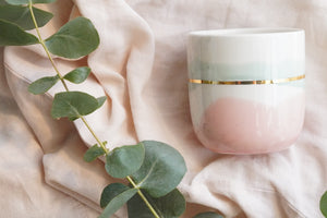 "Landscape" Latte Cup, 4.0 dl in Mint & Pink Blush with Golden Lining