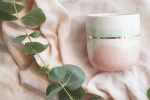"Landscape"Latte Cup, 4.0dl in Mint & Pink Blush with Golden Lining