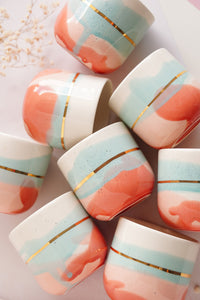 1 x Single Latte Cup, 4.0 dl Summer Love - Special Editidon - with Golden Lining - O I A  ceramics