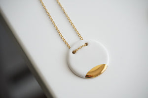 Small Circle Earrings / Necklace in Pure White with Golden Lining - O I A  ceramics