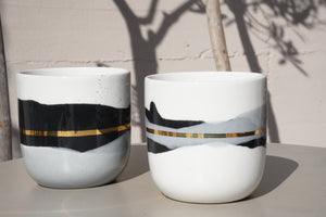 "Landscape"Latte Cup, 4.0dl in Black & Gray with Golden Lining