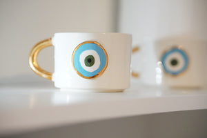 Set of 2 Cappuccino Cups, 2.0 dl Blue Eye incl. Saucers
