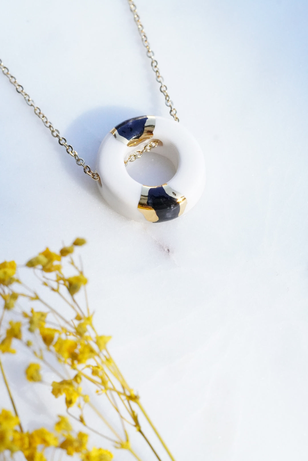 Circle Necklace Black Dots with Golden Lining