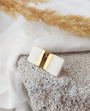 Load image into Gallery viewer, Square Earring in Pure White with Golden Lining